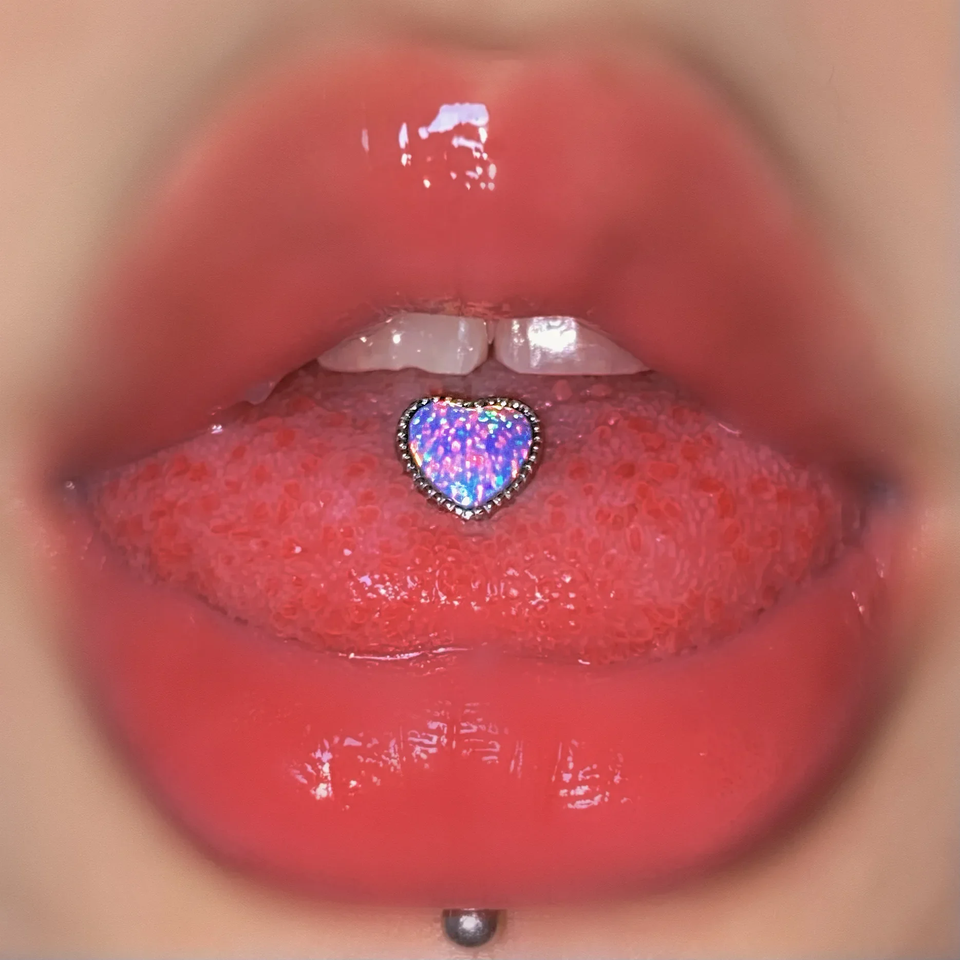 1PC Anti-Allergy Opal26 Heart Shaped Surgical Steel Tongue Rings For Women Tongue Barbells Piercing Body Jewelry 14G