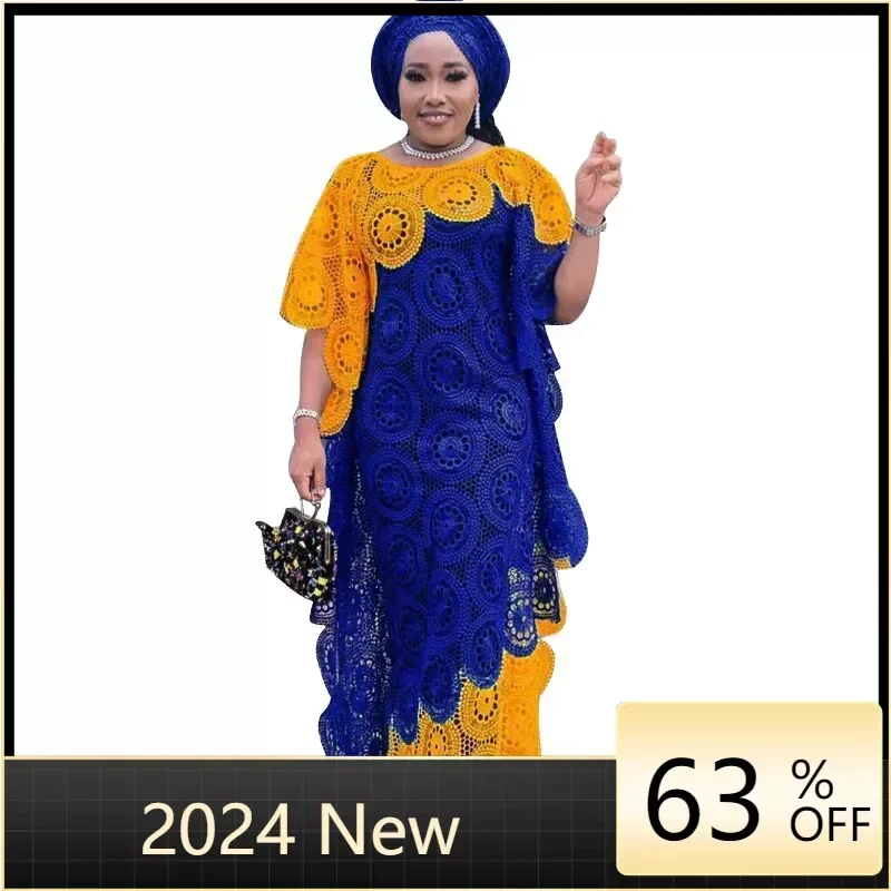 

Plus Size African Party Dresses for Women 2024 New Fashion Dashiki Ankara Lace Wedding Gowns Elegant Turkey Muslim Maxi Dress