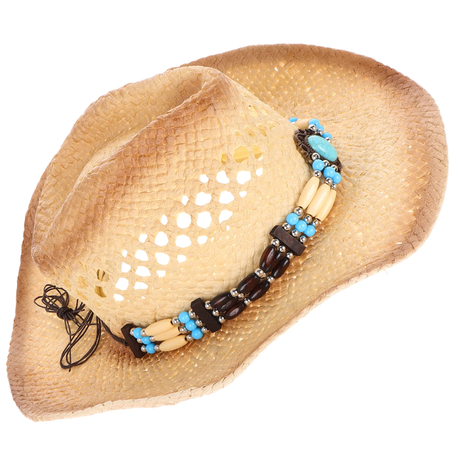 

Cowboy Hat Straw Beach Costume Accessory Sun Protection Cowgirl Beige Casual Visor Man