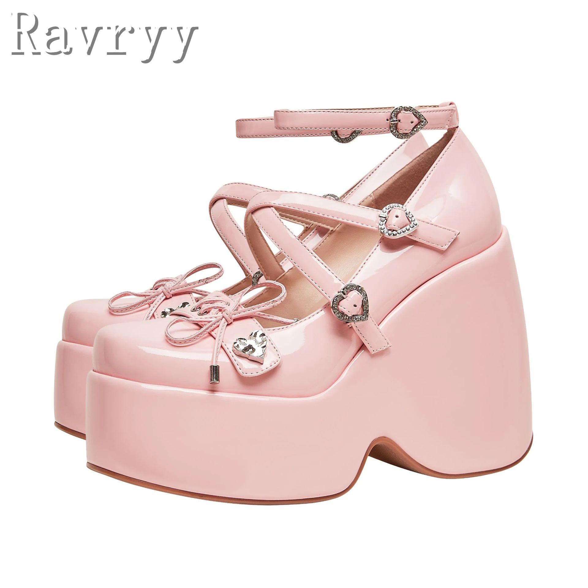 

2023 New Arrival Bow Rhinestone Wedges Pumps Round Head Slotted Buckle Thick Sole Solid Color Women's Single Shoes