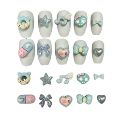50Pcs Daily Use Baby Blue Kawaii Girls Nail Art Decoration Charms Cute Small Cartoon Capsule Bow Love Heart Note Wings Diy Craft