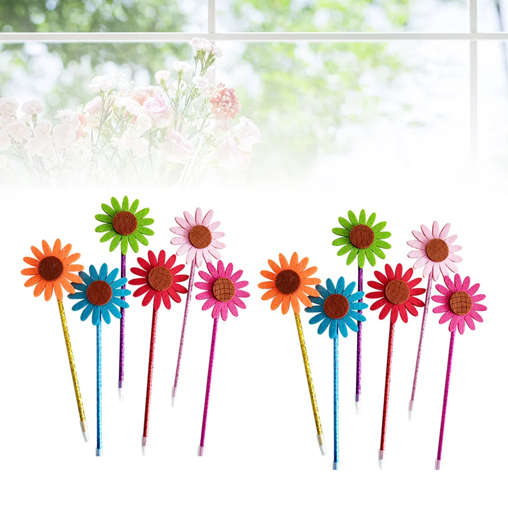 

12pcs Sunflower Style Ballpoint Pens Plush Flower Blue Pen Stationery for Home School Office (Random Color Pen-holder)