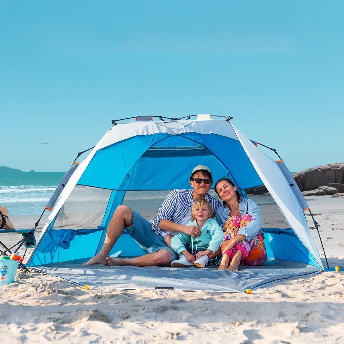 

Wholesale 4 Person Outdoor Camping Automatic Pop Up UPF 50+ Sun Shade Hydraulic Beach Tent Fiberglass Frame Shelter