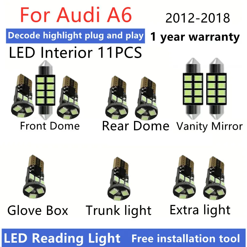 For Audi A6 C7 2012 2013 2014 2015 2016 17 18 LED Interior Light Bulb Kit Canbus Car Reading Dome Trunk Glove Box Vehicle Lamp