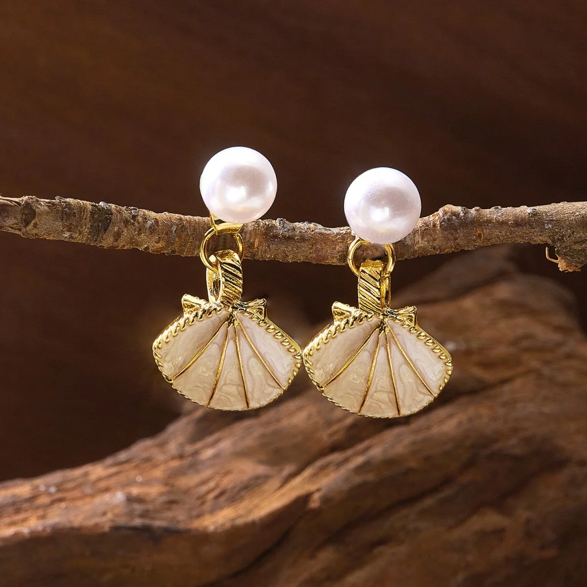 Imitationsperlen-Ohrstecker mit Emaille-Muschel-Rückseite für Damen und Herren, böhmische Ozean-Strand-Muschel-Ohrringe, Sommerparty-Schmuck – Detail 21