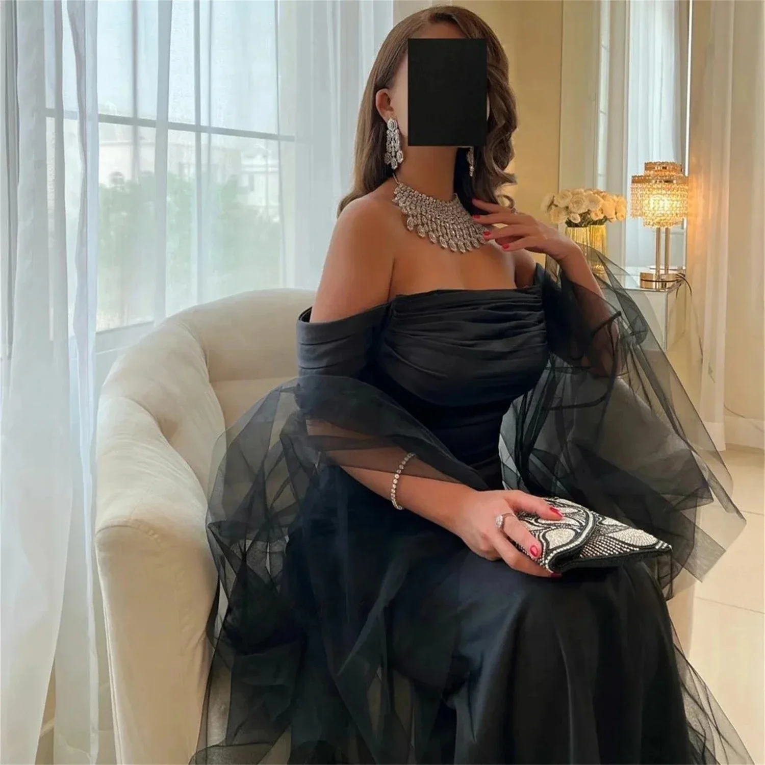 Black Formal Long Bespoke Occasion Gown Evening Dresses Pastrol Unisex Jersey Retro Dubai Saudi Arabic Israel Prom Customized