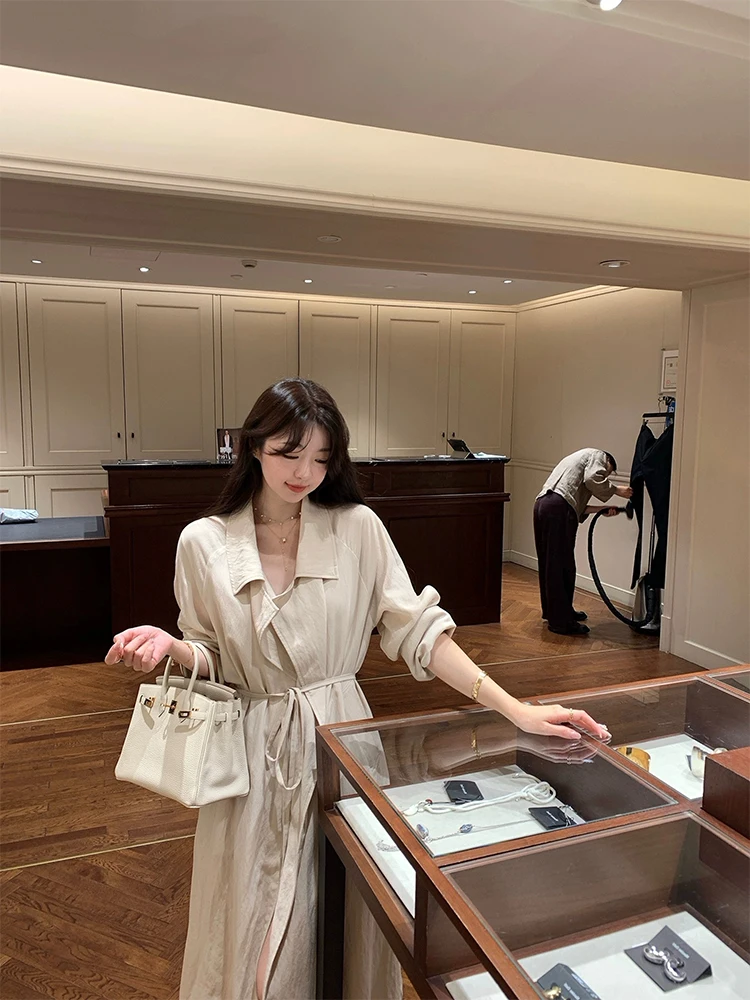 

Хлопковое повседневное женское пальто-джат, весенне-осеннее свободное универсальное легкое роскошное пальто V-Ne Long Sve Pure Color