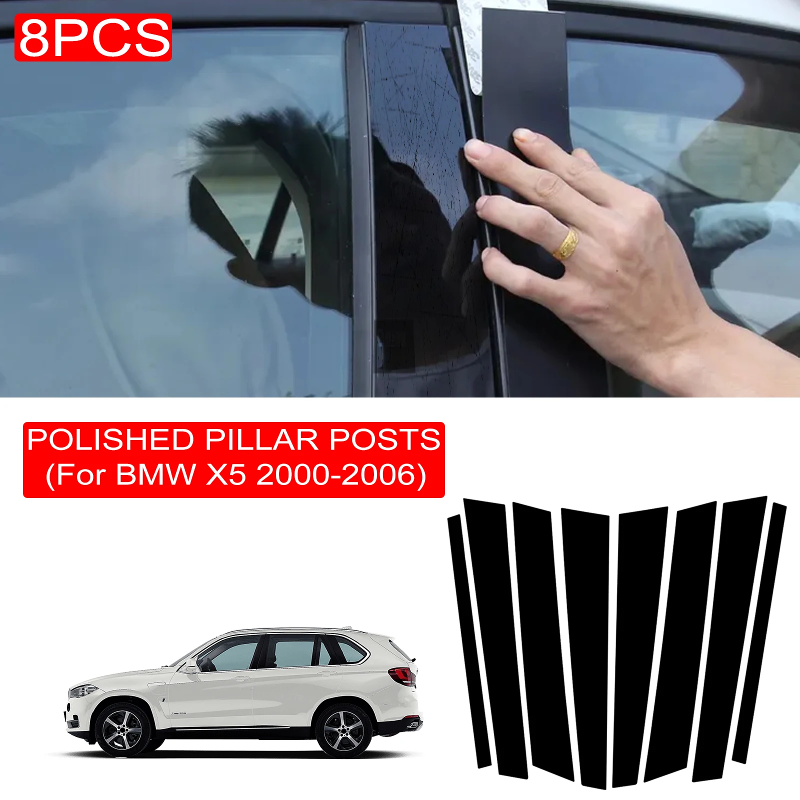 8PCS Polished Pillar Posts For BMW X5 E53 2000-2006 Car Window Trim Cover BC Column Sticker Car Accessories