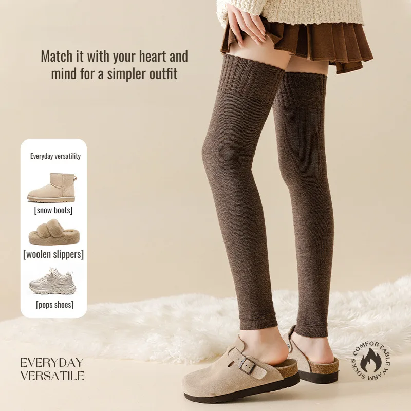 

Зимние теплые наколенники с бархатной подкладкой, женские длинные носки, толстые шерстяные гетры, термочехол для ног, однотонные вязаные чулки для девочек