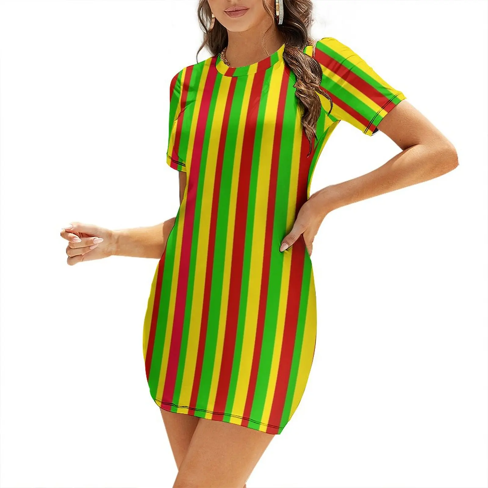 Rasta colors - Bob Marley colors Short Sleeved Dress summer dress for women 2025 bandage dress prom 2025