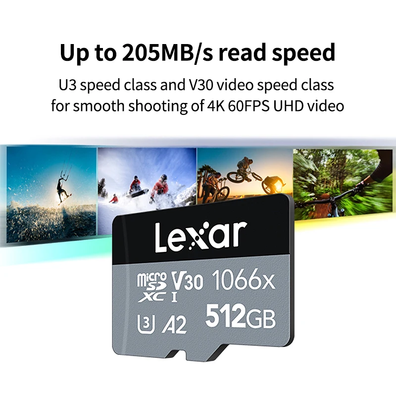 بطاقة Lexar microSDXC UHS-I 1066x V30 A2 بطاقة Micro SD الأصلية 128 جيجابايت حتى 160 ميجا بايت/ثانية بطاقة ذاكرة ترانسفلاش للهاتف اللوحي