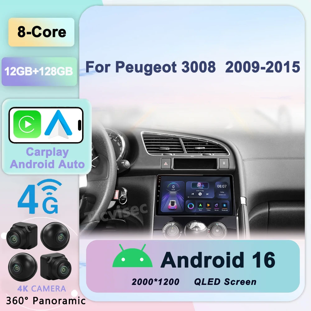 

Android 16 Car Radio 2 Din Android Auto For Peugeot 3008 1 2009 - 2016 Multimedia Player Screen GPS Navigation Carplay Stereo