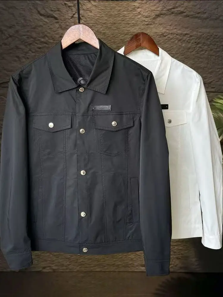 

American Sle Slim Fit Jaet for Men Collared Lightweight Faionable Simple Design Youth Thin Top Pure Color Nylon Fiber