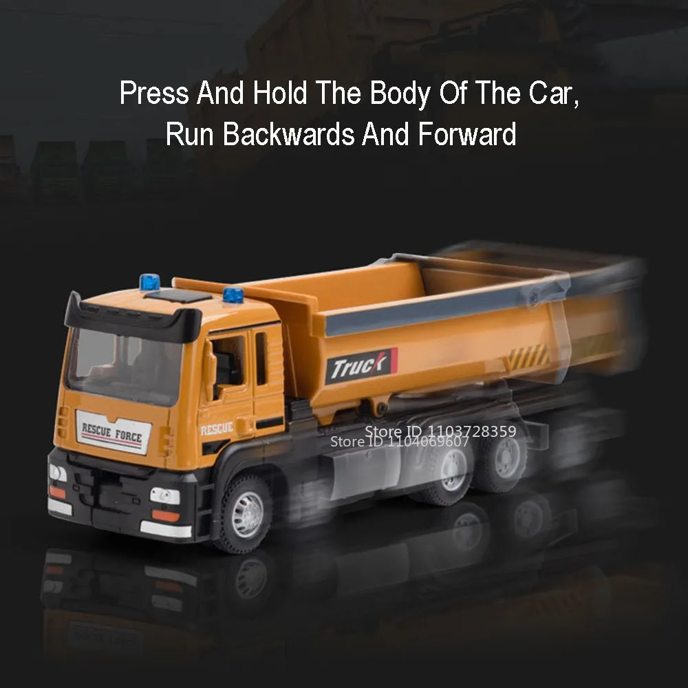 1:32 Alloy Dump Truck Toy Models Metal Diecast Flat Trailer Engineering Vehicles Sound Light Pull Back Rubber Tires Boys Gifts
