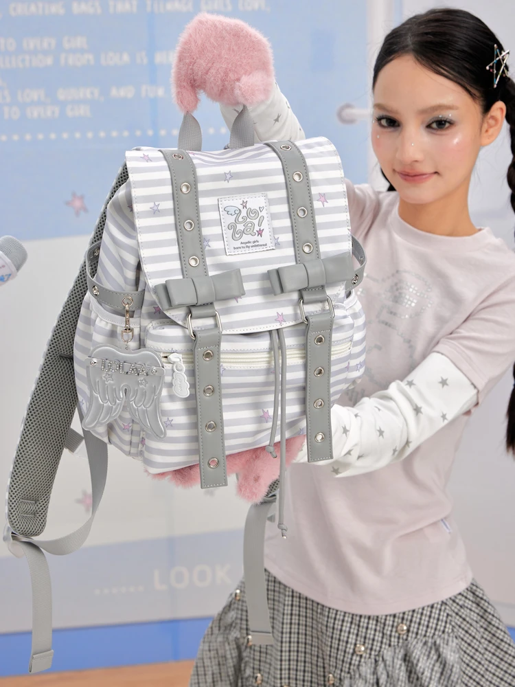 

Design Y2K Korean Sweet Cool Girl Small Backpack for Travel And Commuting Dual Shoulder Soft Polyester Casual ...