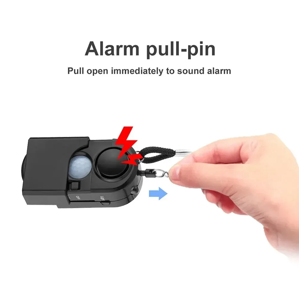 แบบพกพา Mini Motion Detector Alarm 120DB ไซเรน SOS ไฟฉาย LED Light Security Alarm สําหรับ Travel Home เด็กปลอดภัยสัญญาณเตือนภัยส่วนบุคคล