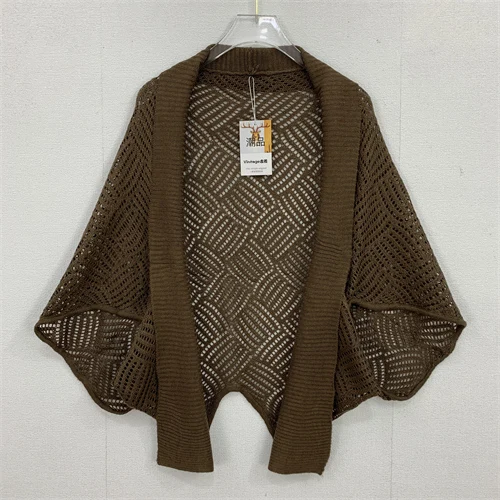 Vintage Handmade Crochet Floral Heavyweight oulder Wrap Cloak irt Hollow out All-Match Summer Sweater V-Ne Long Sve