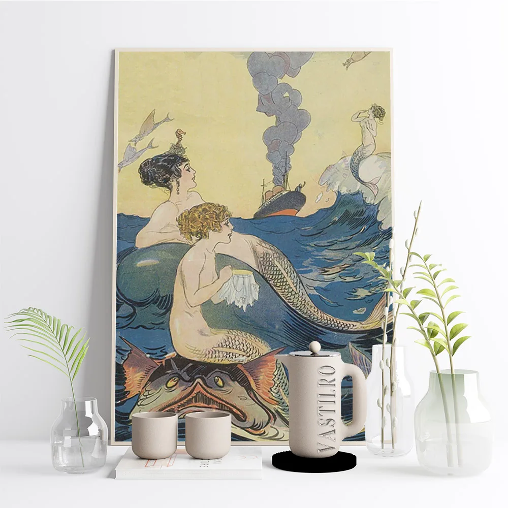Gordon Ross Vintage Poster Art Nouveau Mermaid Fairy Tale Print Canvas Painting Wall Picture Decor Gift