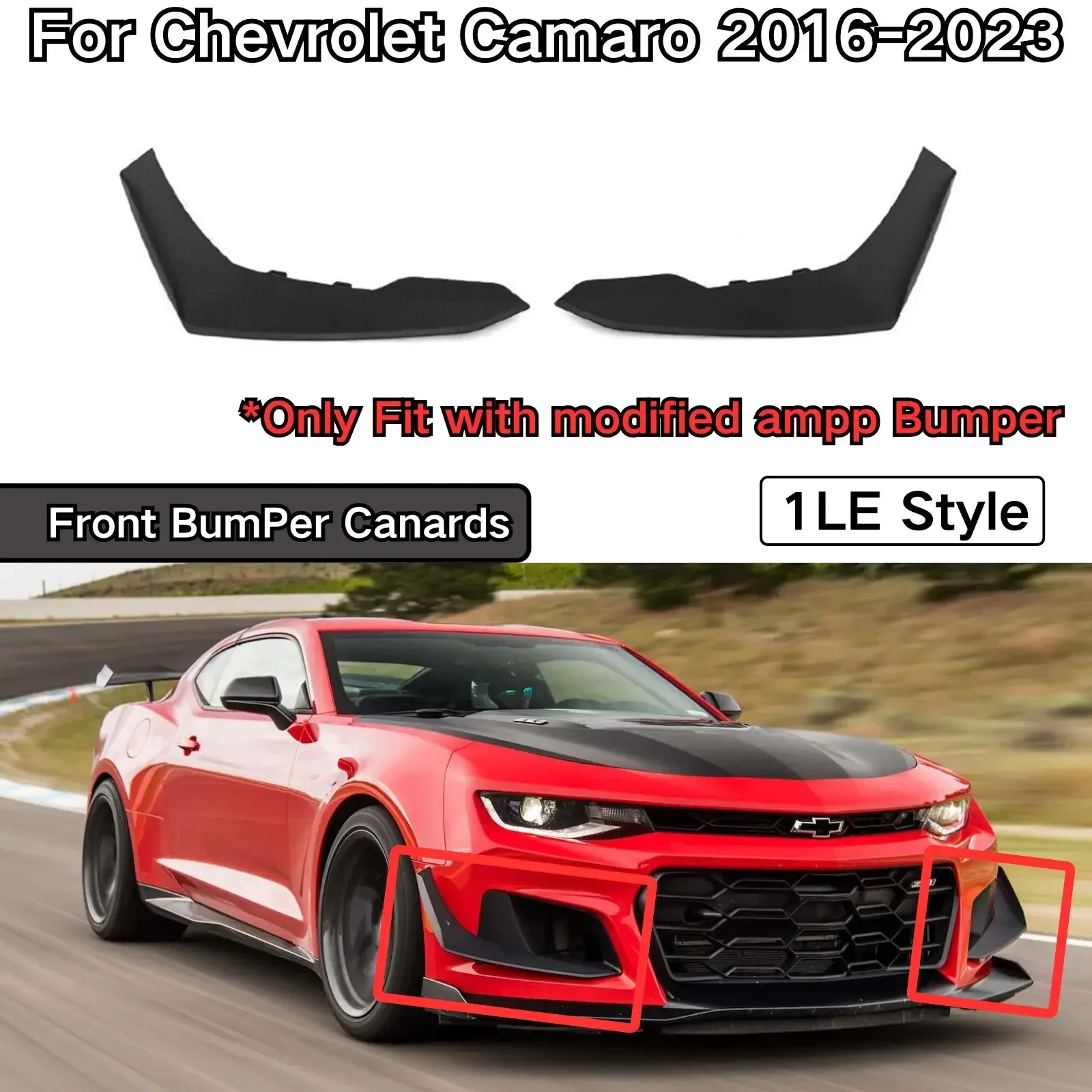  Front Bumper Side Splitter Canards PP For 2016-2023 Chevrolet Camaro Modified With 1LE or ZL1 Style AMPP Bumper Matte Black