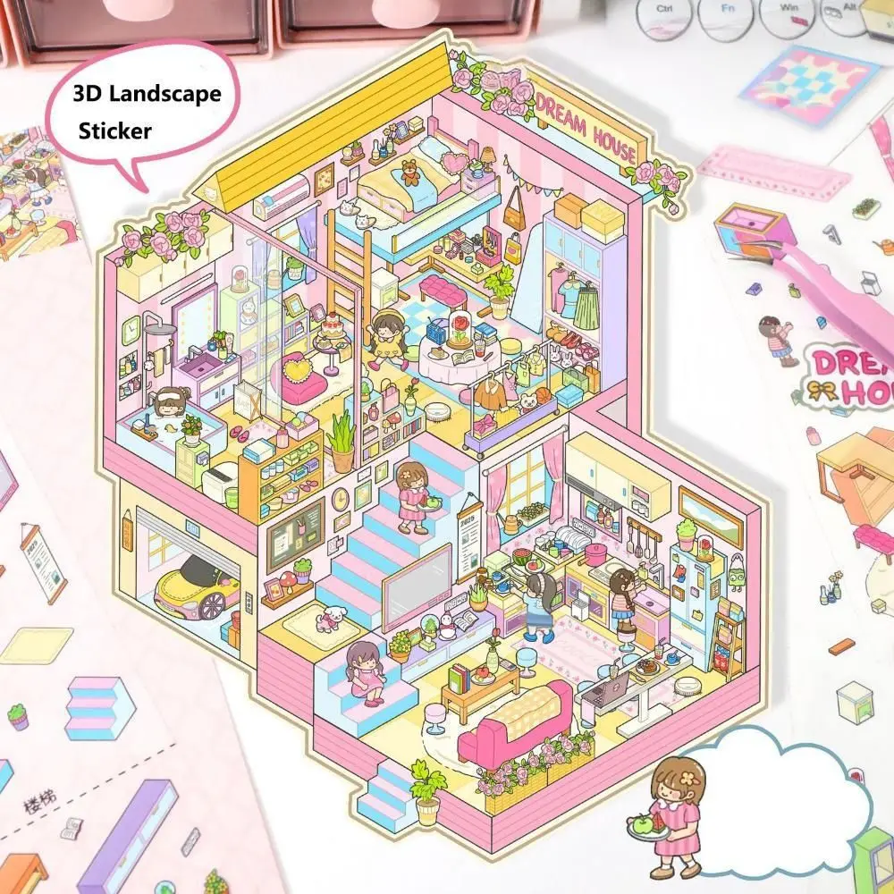 

Новая мультяшная миниатюрная сцена 3D наклейки DIY Kawaii миниатюрная сцена книга трехмерная 3D пейзажная наклейка студент ребенок