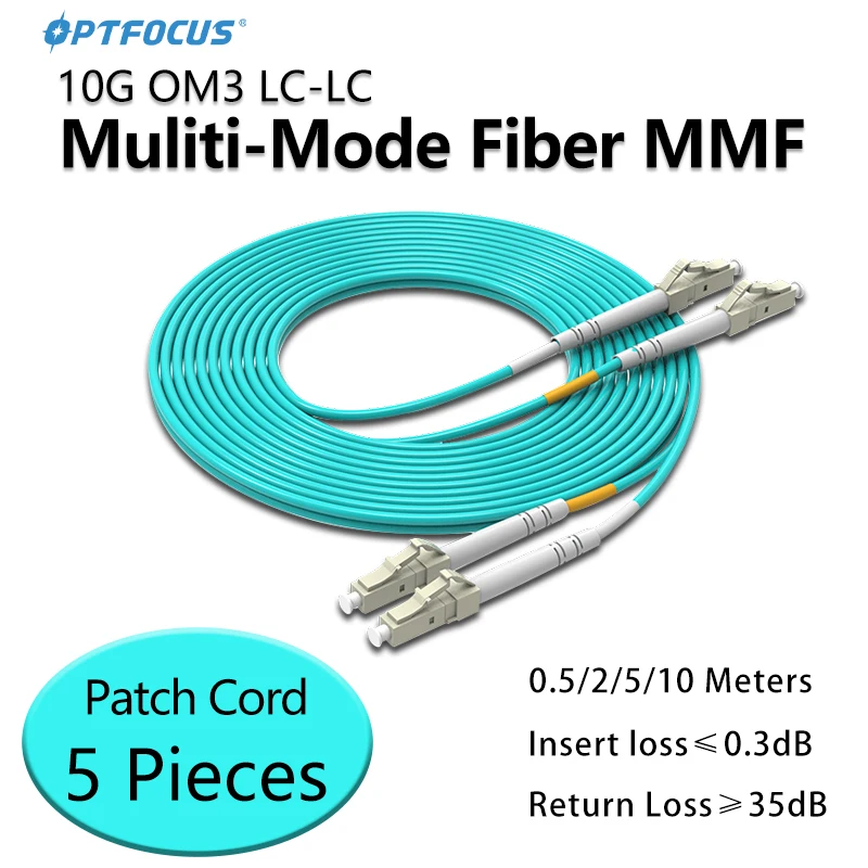 광섬유 패치 코드, LC UPC 멀티 모드 점프 케이블, 듀얼 파이버 케이블, 5 개 키트, 10G OM3, 0.5M, 2M, 5M, 10M