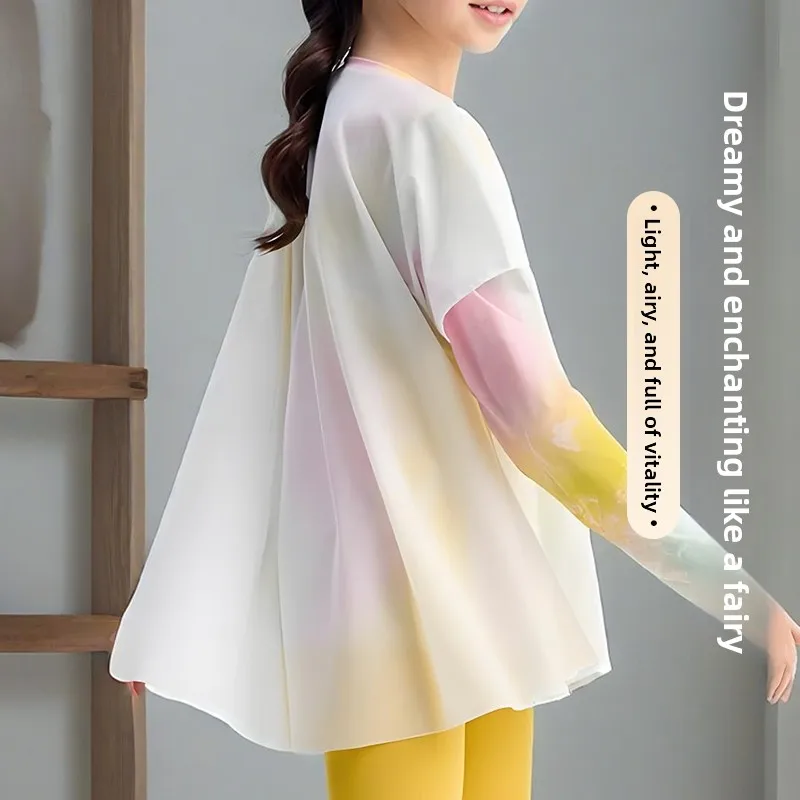 

Футболка Long Sve Fairy для девочек Qui Dry, эластичная, приятная для кожи, спортивная одежда для фитнеса, йоги, детская одежда из полиэстера