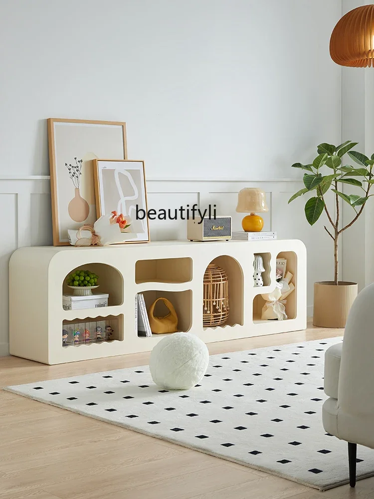 

zzqNordic TV Stand Shelf Cave Cabinet Bedroom Floor White Light Luxury Living Room TV Cabinet Floor Cabinet