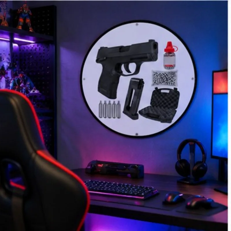 20x20cm Luftpistolenset SIG  P320 Schwarz Blow Back 4.5 Mm Diabolo Co2-Pistole (P18)+1000 Diabolos+10 Co2-Kapseln Metal Wall Sig