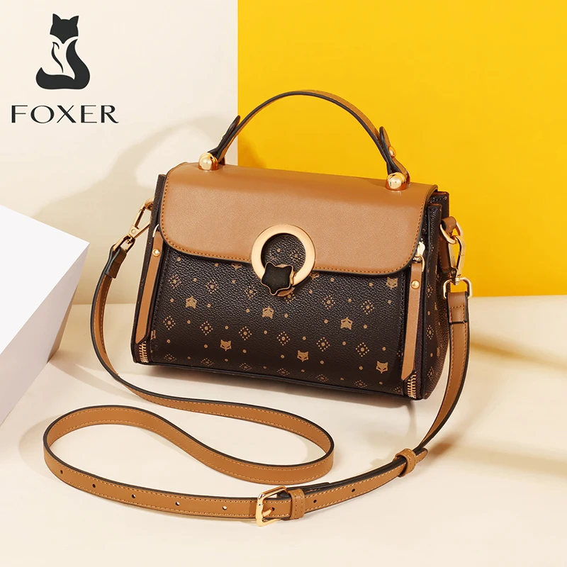FOXER 2026 New Women Handbag Vintage Top Handle Crossbody Bag Luxury Designer Shoulder Bag for Ladies Daily Commute Use