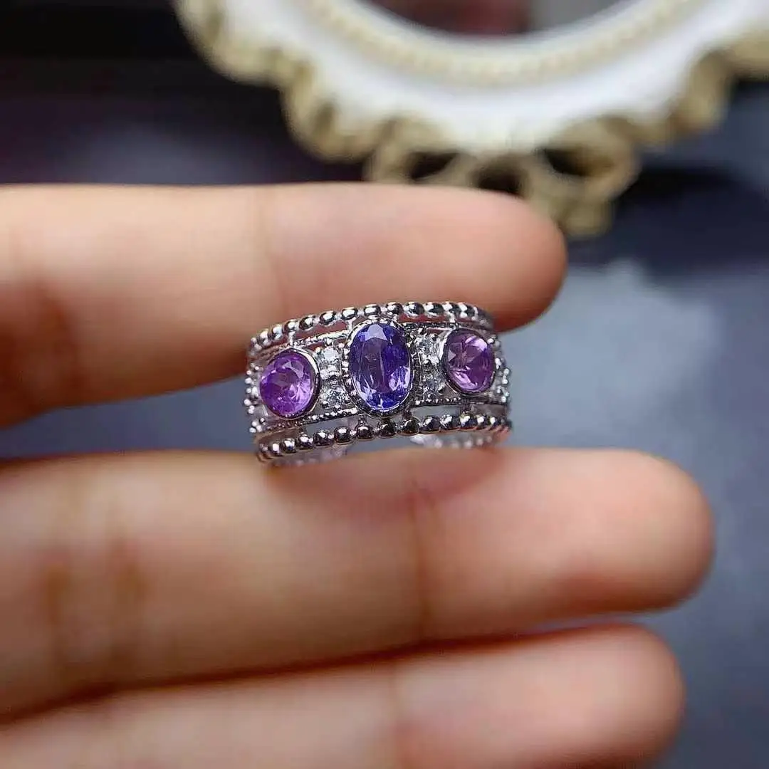 

New Fashion 100% Real Natural Tanzanite Ring 925 Sterling Silver Delicate Women Ring Fine Jewelry