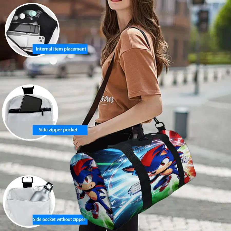 Blue Cartoon Speed Character Duffel Bag, Large Sports Gym Bag with Multi Pockets, Travel Weekender Bag for Men