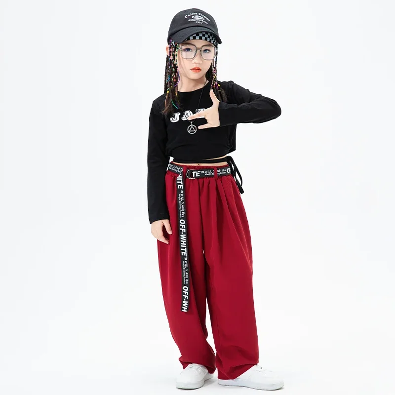 Kids Hip Hop Clothing Black Crop Tank Sweatshirt Tops Casual Baggy Pants For Girls Teenage Dance Costume Suit Clothes Outfits