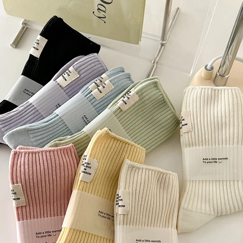 Women Socks Long New High Quality Candy Color Crew Socks Japanese Fashion Cotton Breathable Fresh Colorful Socks Middle Tube