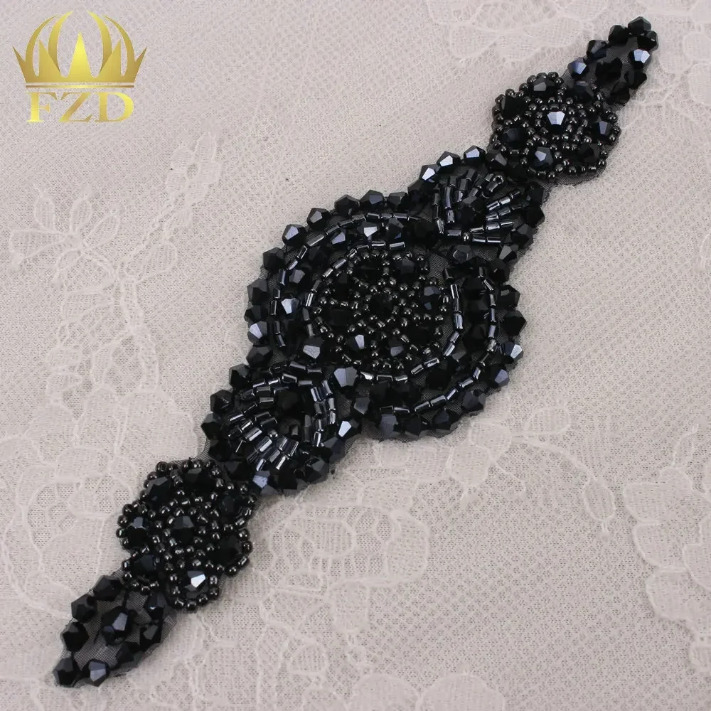 (1 Pieces) Hotfix Black Handmade Bridal Belt Pearl Crystal Rhinestones Appliques for Wedding Bridal Dress Belt Rhinestones Belt