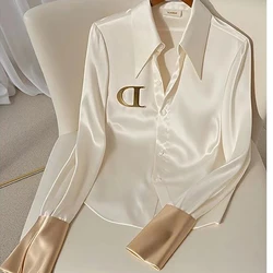 Satin Shirt Tops 2024 Fall All-in-one Ladies Long Sleeve Elegant Solid Color Shirt Fashion High Suit French New Suit Dress Set