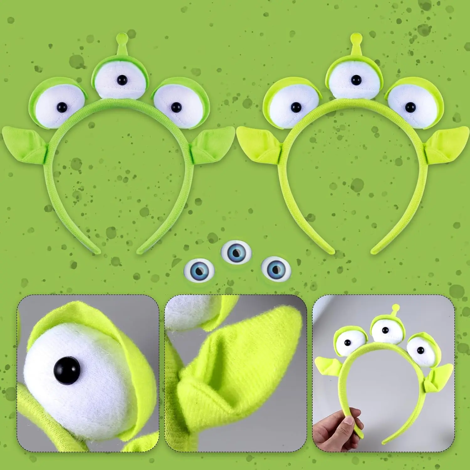 2 Pack Parent-Child Interactive Three-eyed Alien Party Headbands Set,  Green Monster , Halloween Costume,birthday decoration