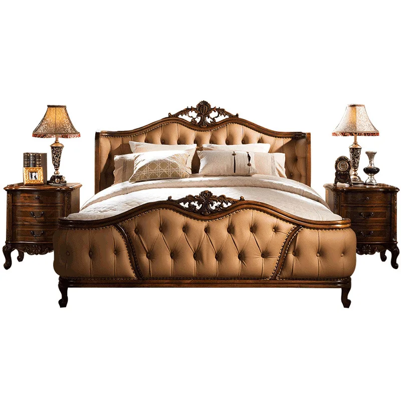 

European style 1.5m double bed master bedroom villa American leather art 1.8m wedding bed