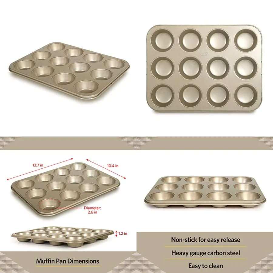 

Muffin Pan Nonstick - Heavy Duty Metal Cupcake Tin with Round Baking Cups