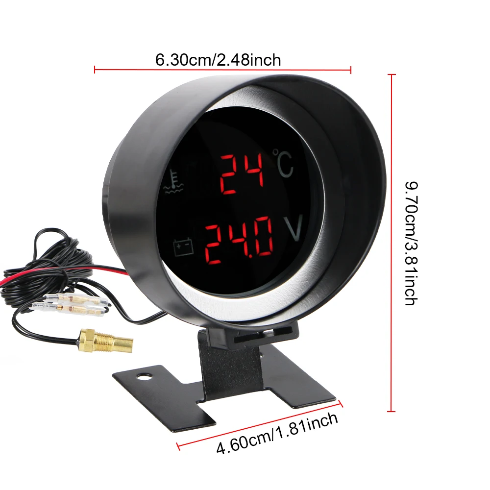 Digital Universal Car Instrumentation Water Temp Meter 9V-36V ​10mm Sensor Car Modification LED Backlight Voltage Meter 2 In 1