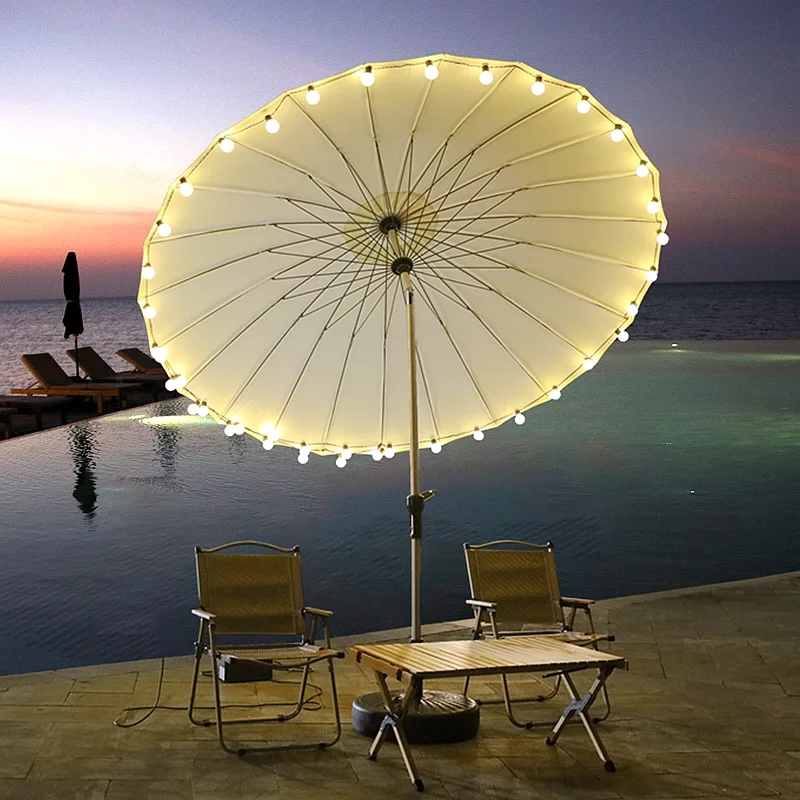 & Outdoor Umbrella Central Column Umbrella Solar Light Outdoor Sun Umbrella