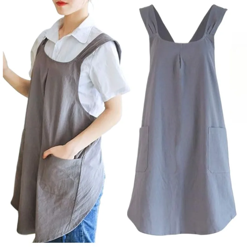 

Stylish Ladies Apron - Adjustable Straps Linen Cross Back Cooking Aprons for Women Men with Pockets Cute for Baking Kitchen