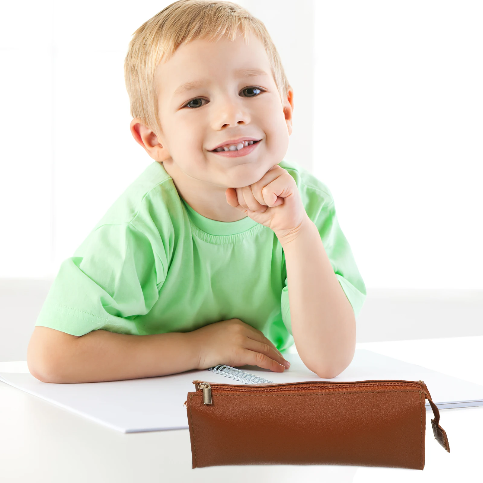 

Pencil Large Capacity Pencil Case Slim Pen Bag Zipper Opening Brown Stationery Storage Slim Portable Kids Gift