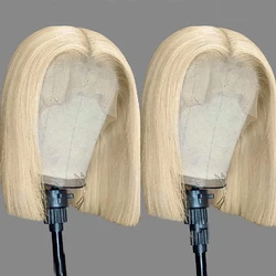 Perruque Bob Lace Front Wig 613 Naturelle, Cheveux Lisses, Couleur Blond Miel, 4x4, 13x4, 180% de Densité, pour Femme