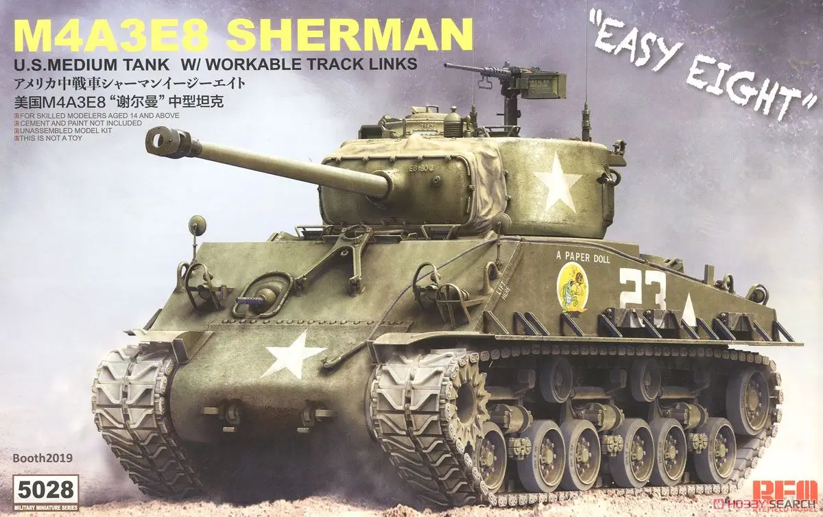 Rye Field 5028 1:35 Scale M4A3E8 Sherman Medium Tank w/Workable Track Links Vehicle Hobby Plastic Assembly Model Building Kit