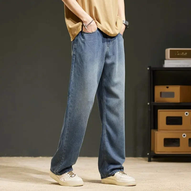 2025 New Summer Thin Men's Vintage Jeans Lyocell Brand Straight Soft Korean Fashion Casual Denim Trousers Streetwear Men's Pants