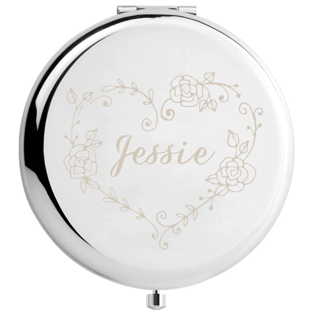 1pc Lovely Heart inlaid with floral leaves Custom Name Fold Mirror Mirror With Name Makeup Mirror Folding Mirror Birthday Gift