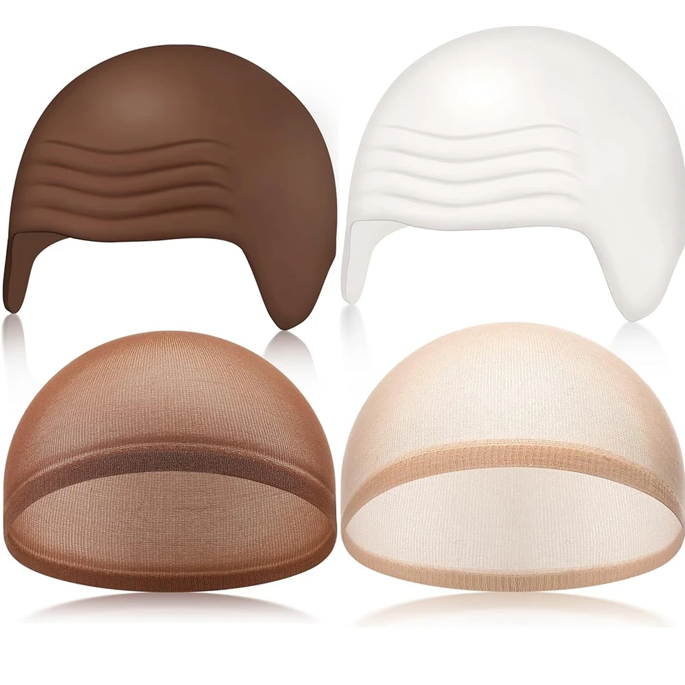 2 Packs Latex Bald Caps with Nylon Wig Caps, Halloween Bald Caps Makeup Professional Bald Cap for Halloween Party Costume