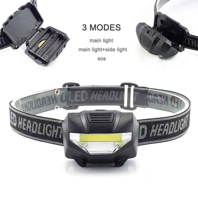 Mini black COB LED headlamp small head torch lamp flashlight Head torche light for kids Running Camping hunting