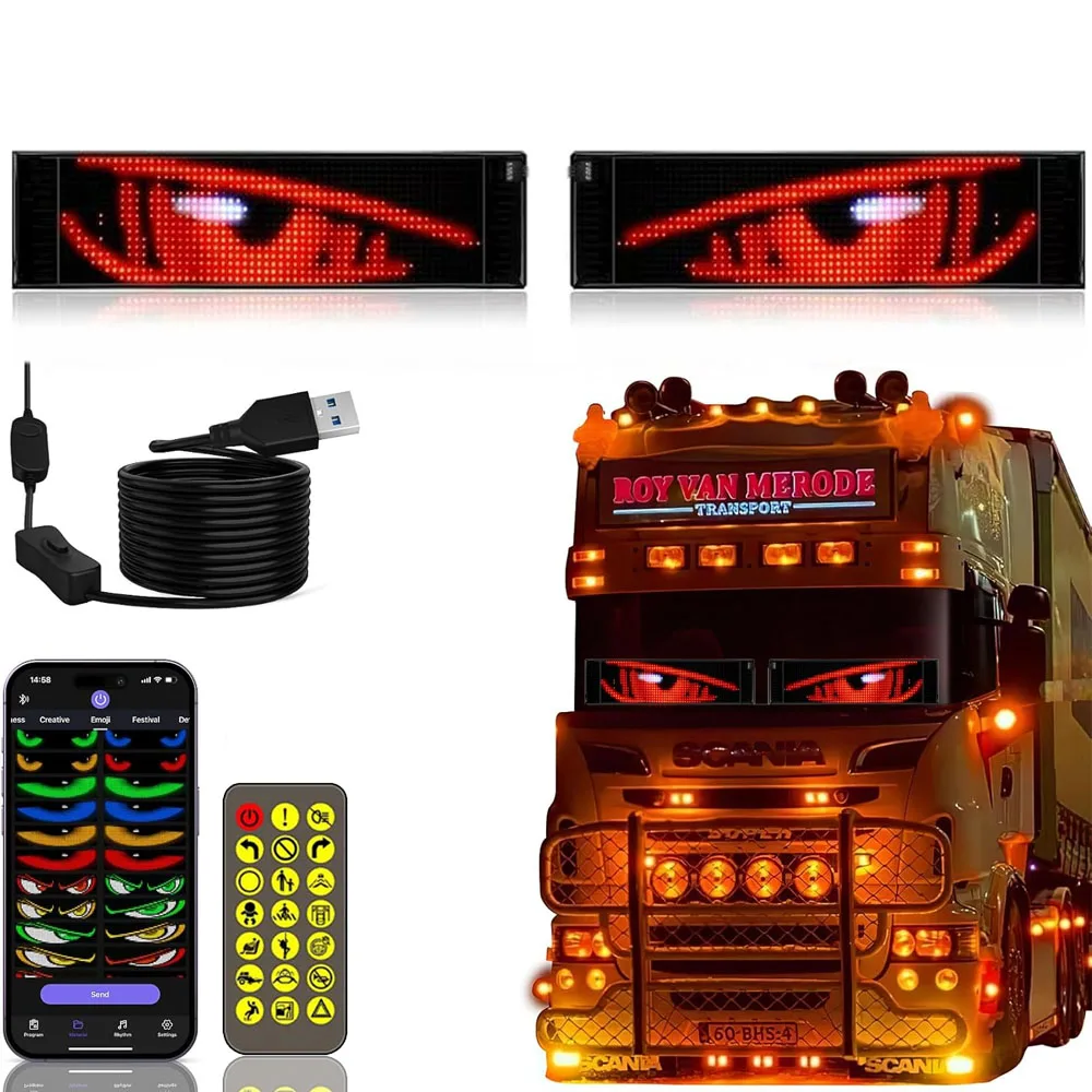 

7,6 x 35,4 дюйма Devil Eyes Light для грузовика, гибкий светодиодный экран окна автомобиля, программируемые светодиодные глаза для лобового стекла автомобиля грузовика