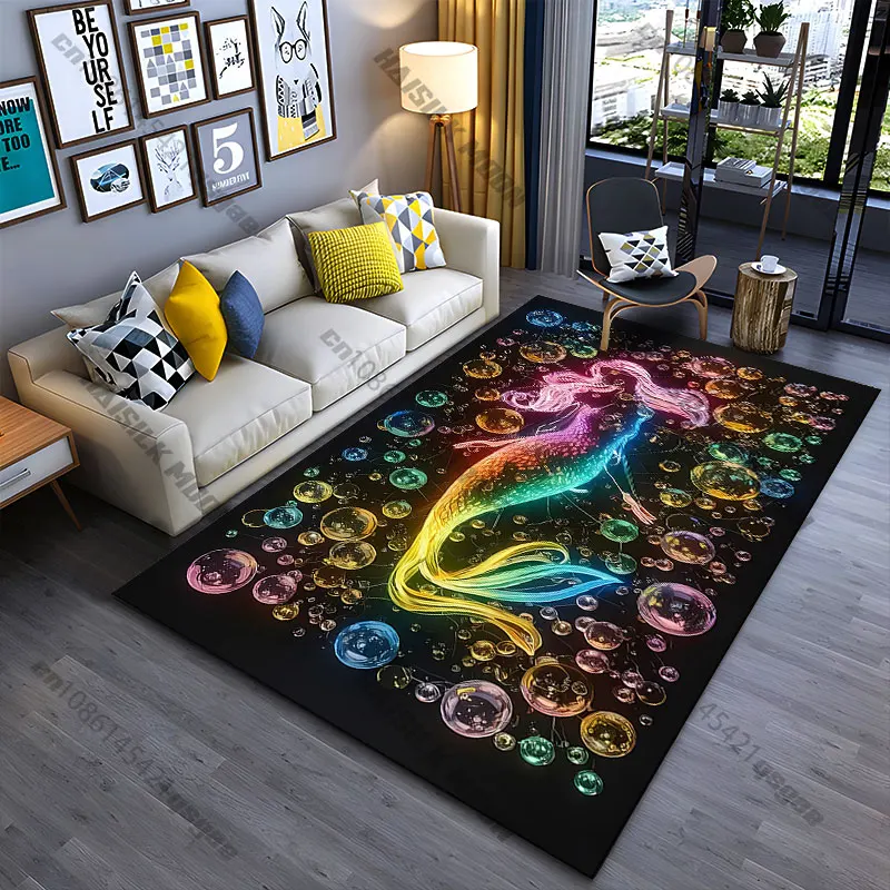 Colorful mermaid surrounded by bubbles carpet Yoga living room room decor children's crawling mat doormat area rug